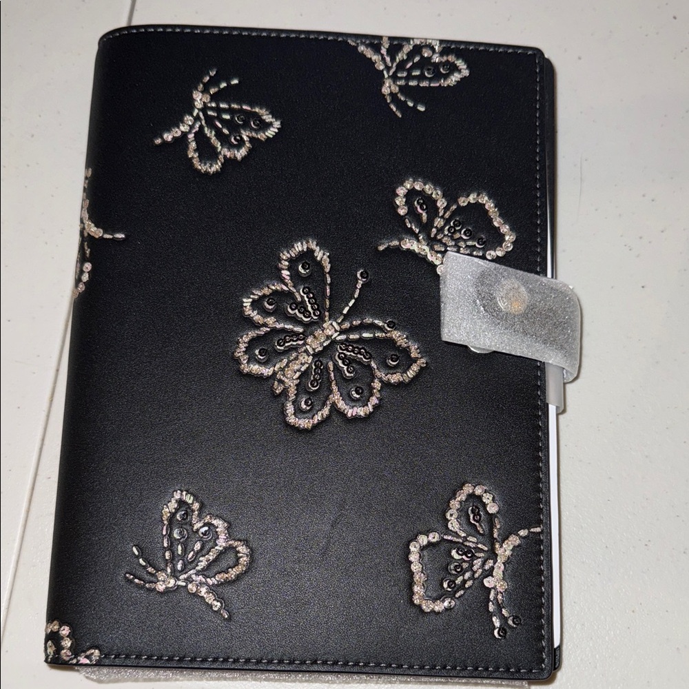 Coach Black Notebook with Beaded Butterfly Accents